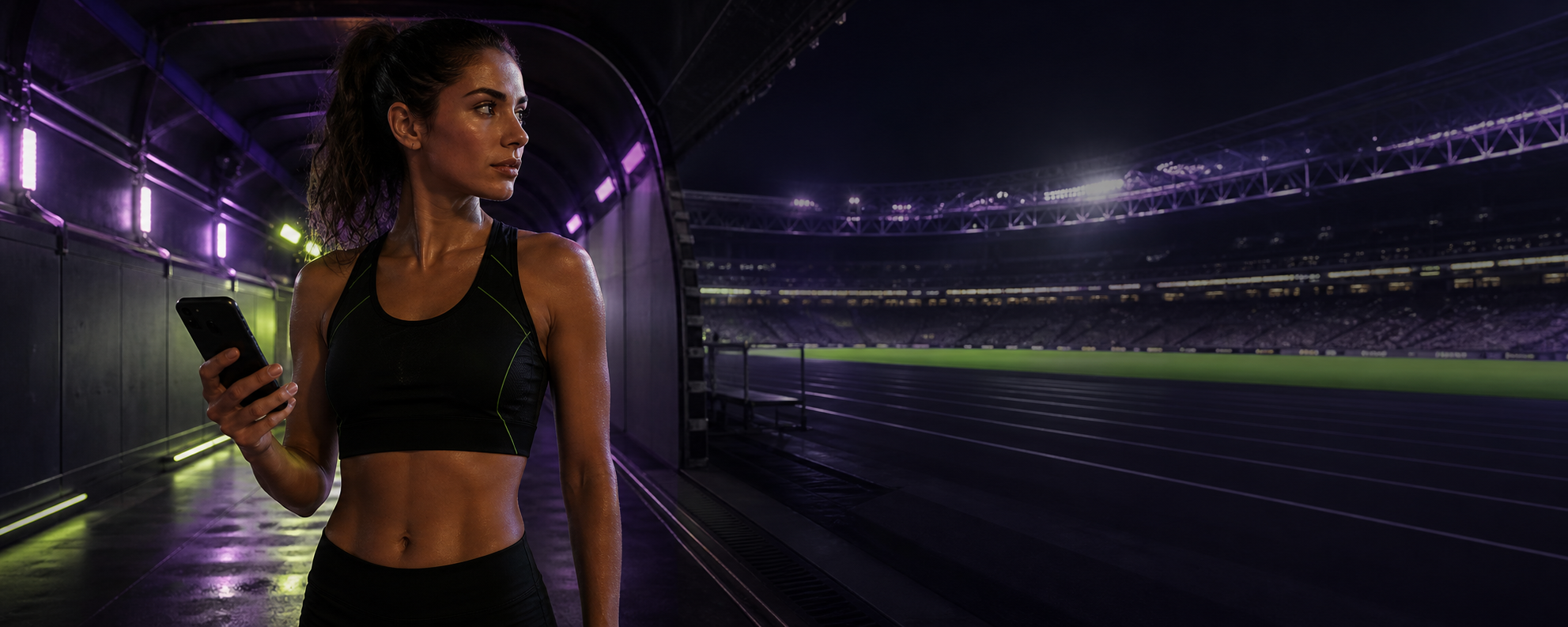 Athlete in an illuminated stadium