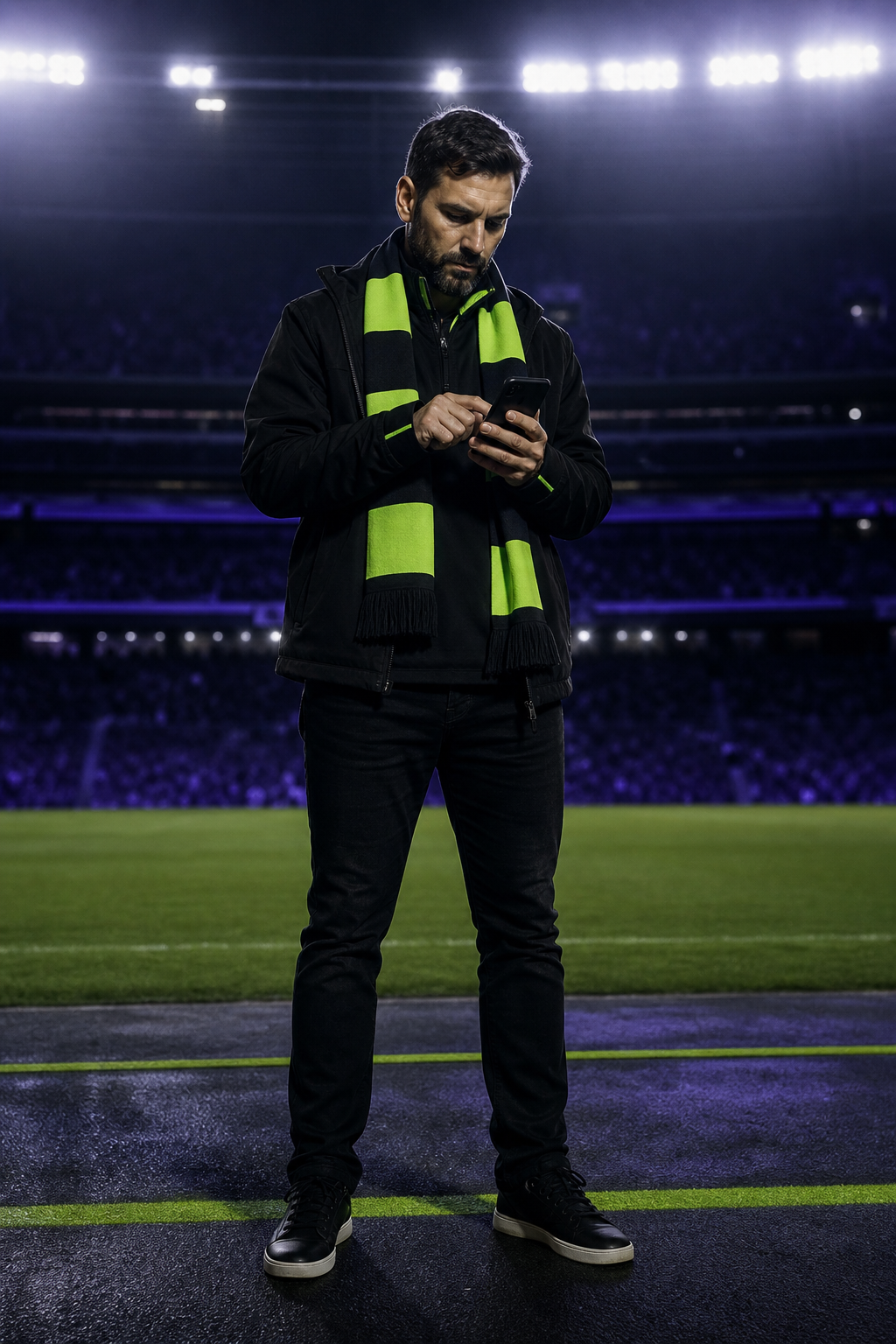 Football athlete checking offer conditions