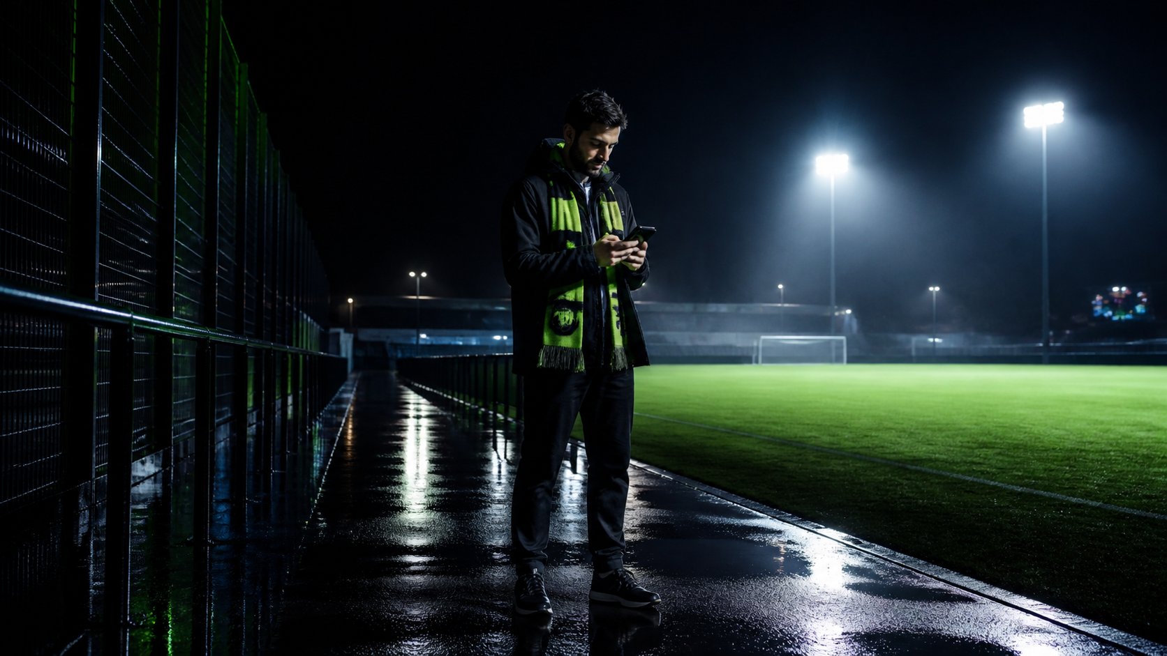 Football fan using a mobile sportsbook during a match