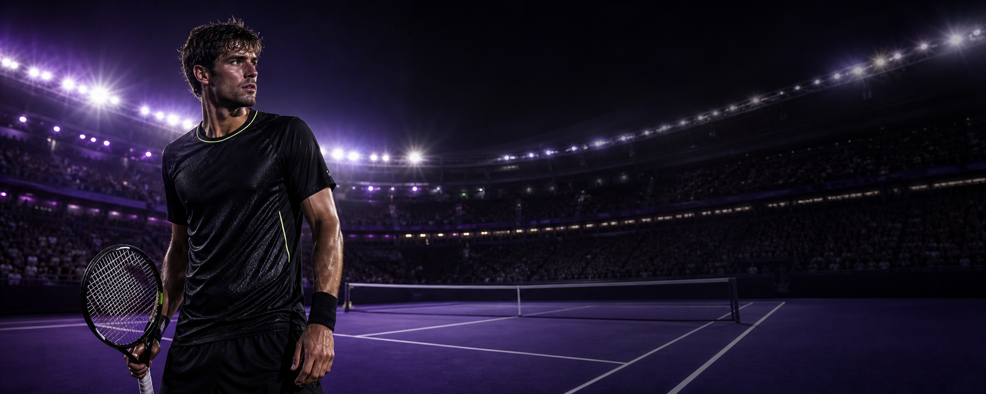 Athlete in an illuminated stadium