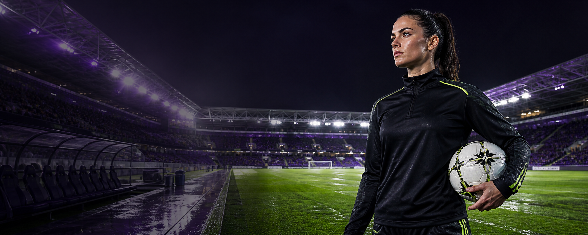 Athlete in an illuminated stadium
